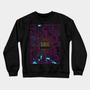 Leipzig, Germany City Map Typography - Neon Crewneck Sweatshirt